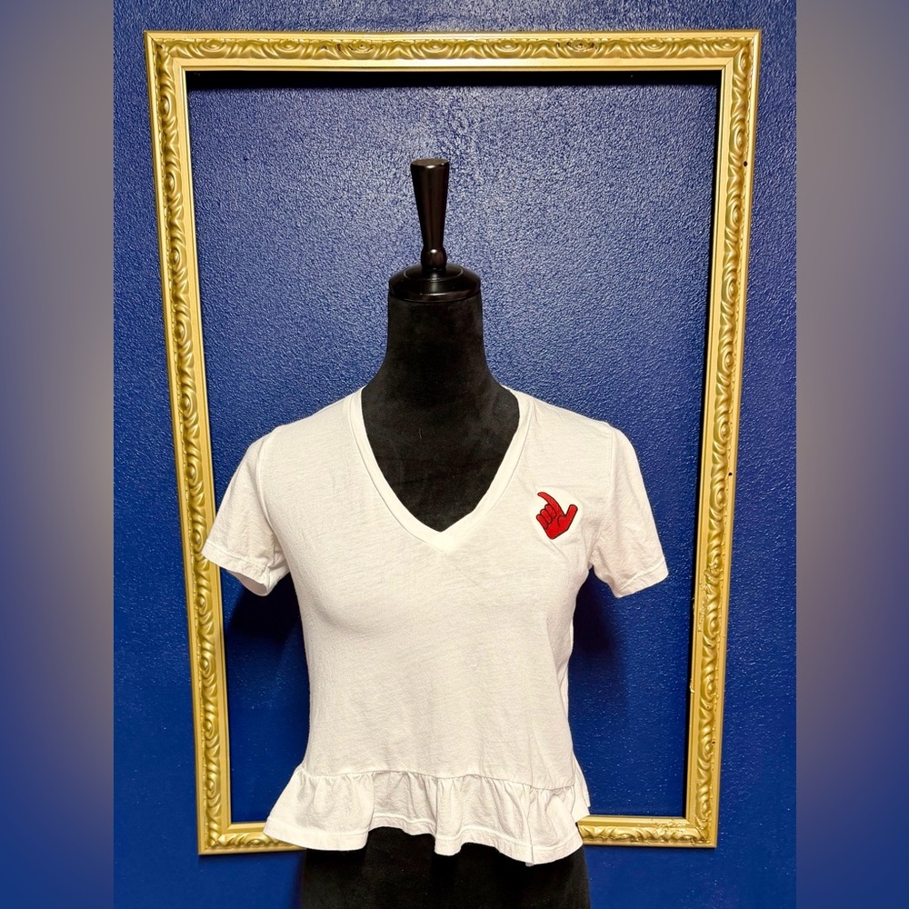 White V-Neck Crop Top with Ruffle Hem